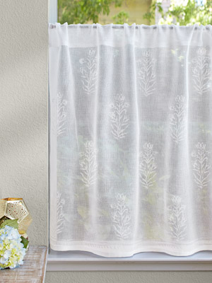 Tulip Mist ~ White Floral Sheer Kitchen Cafe Curtain