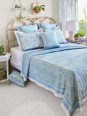 Woodland Ferns ~ Sage Green, Light Blue Lightweight Bedspread