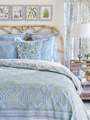 Woodland Ferns ~ Sage Green, Light Blue, White Duvet Cover